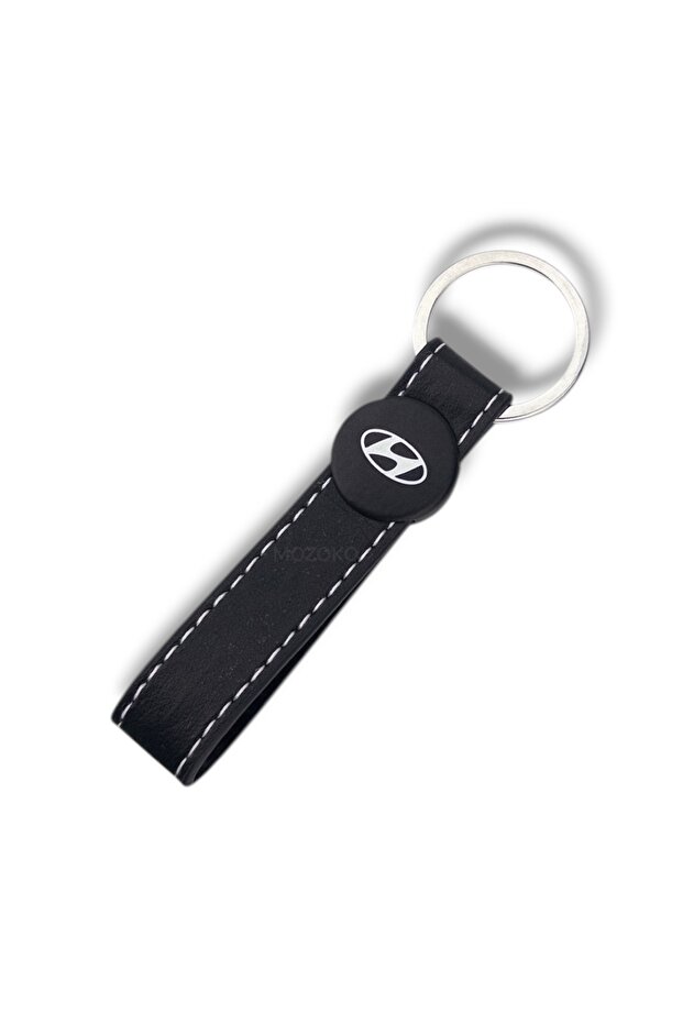 High Quality Black Leather Stylish Gift Car Keychain with Hyundai Logo