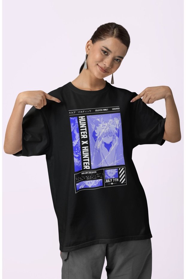 Hunter X Hunter Killua Zoldyck Printed Unisex Oversize Zoldyck Family Anime Character T-Shirt
