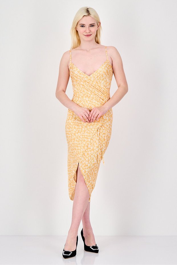 Women Floral Print Midi Dress, Orange
