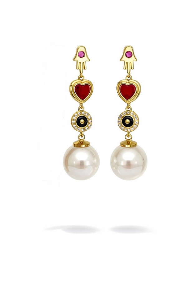 Special Series Hamsa-Heart-Pearl Earrings
