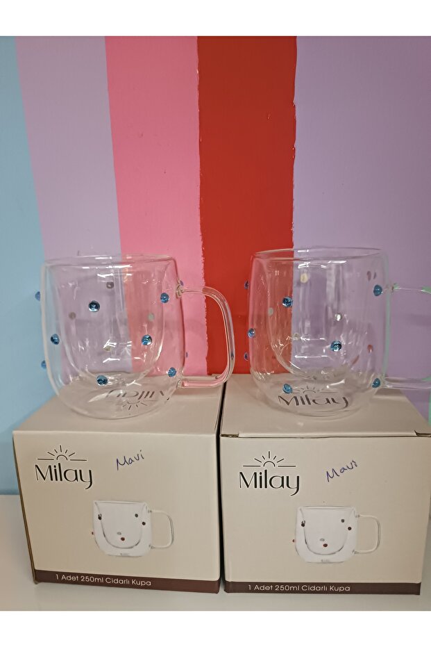 2-piece milay brand double-walled glass with blue stone handle