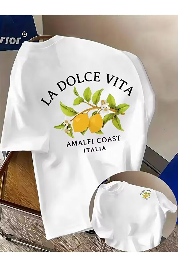 Unisex La Dolce Vita Amalfi Coast Printed Oversize Crew Neck T-Shirt