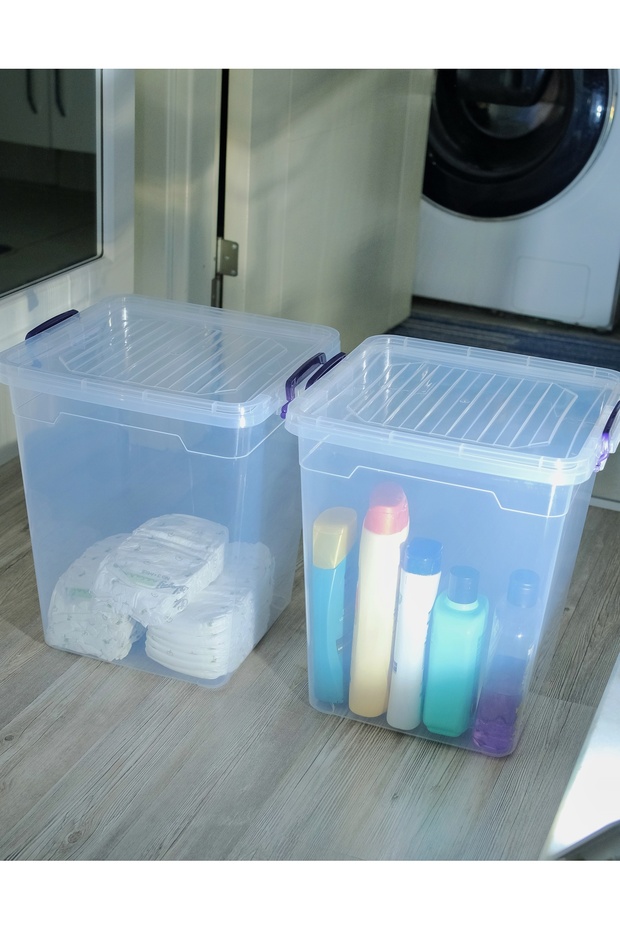 Set of 2 20 Liter (20X2) Vertical Deep Food Storage Containers with Plastic Locking Lids Home Organizer