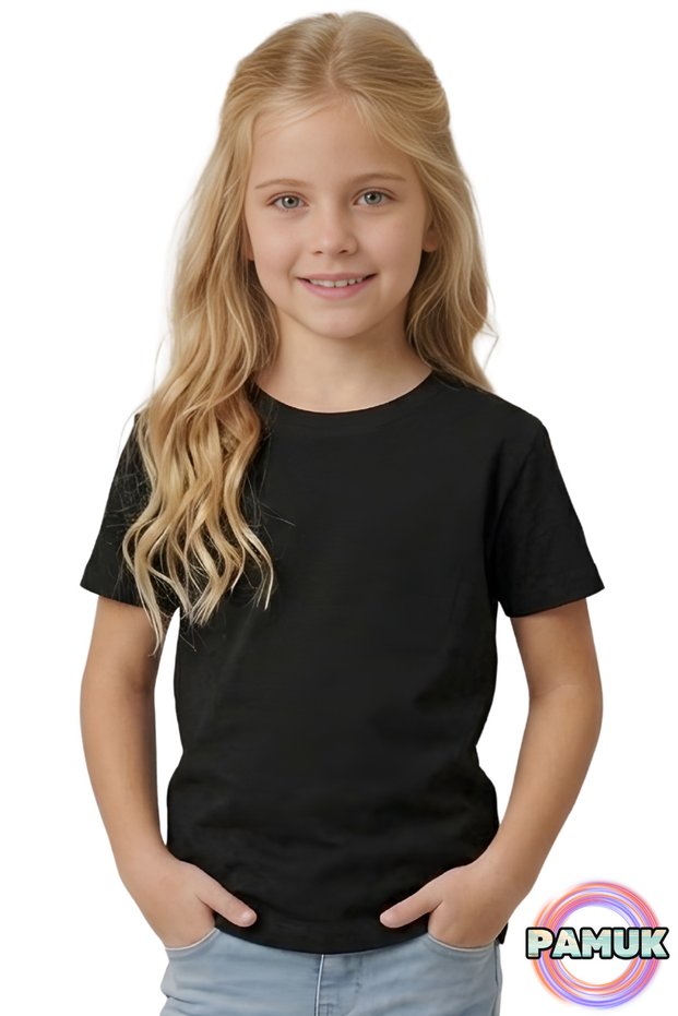 Short Sleeve Children's T-Shirt - Unisex Black Basic Cotton Crew Neck Short Sleeve Combed Cotton Children's T-Shirt