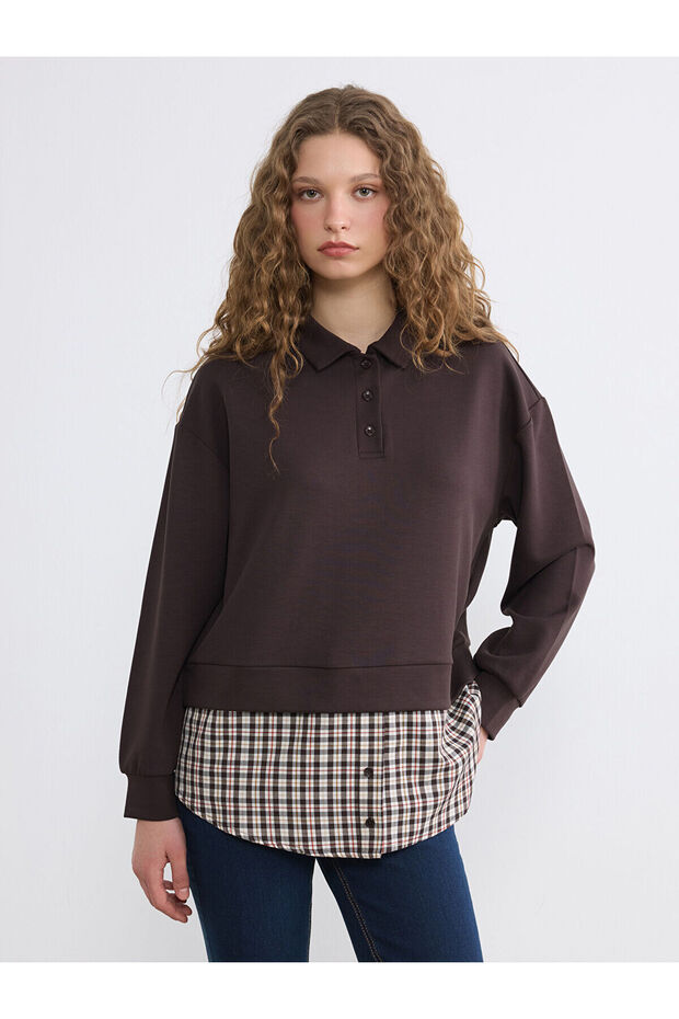 Nevavm Women's Plaid Shirt Collar Sweatshirt Tunic with a Difference