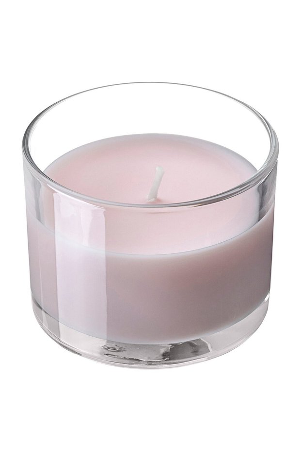LOTSFÅGEL Scented candle in glass, Pink flowers pale pink, 20 hr