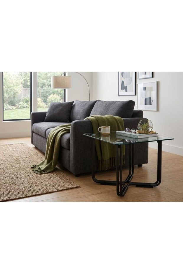 Wilhem Glass End Table| Space Saving End Table | L55xW55xH50cm-Clear/Black
