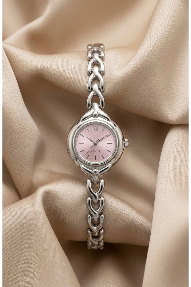 Women's Steel Watch Silver Color Pink Dial Vintage Luxury | Elegant Stylish Women's Wristwatch 2026
