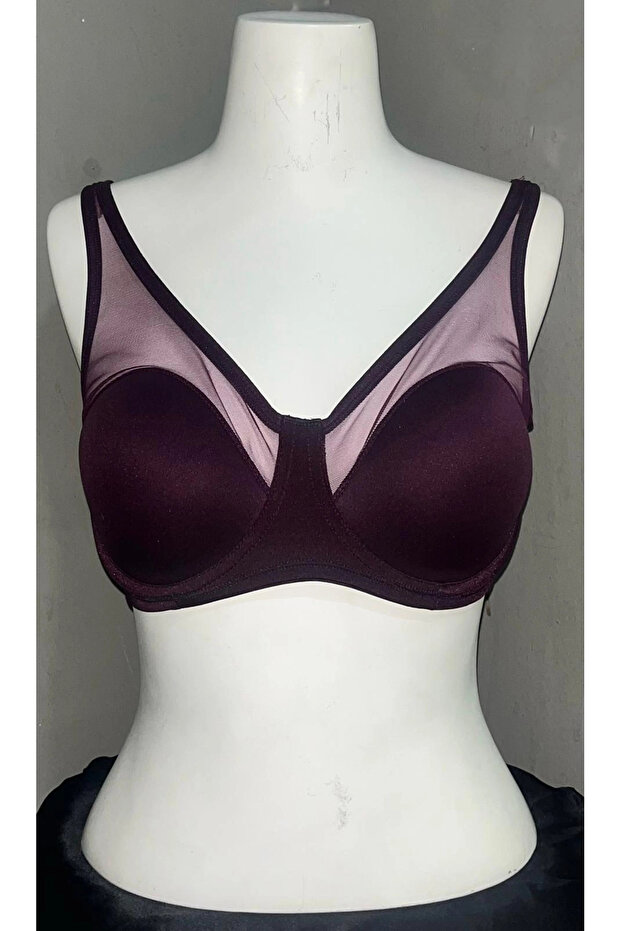Women's Tulle Gathering Soft Cup Plum Bra