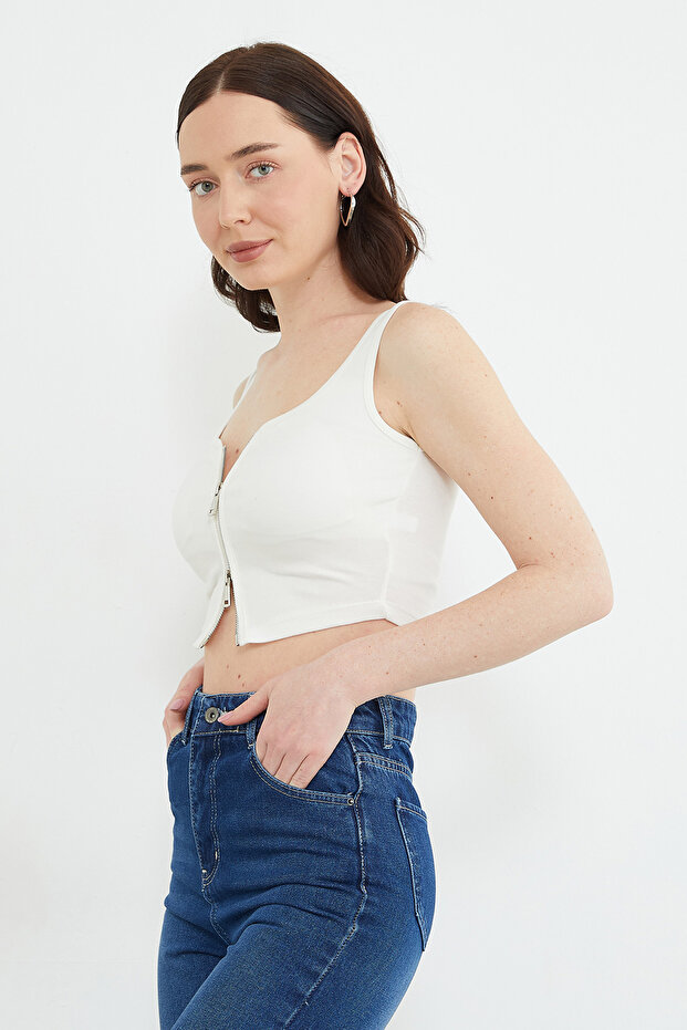 Basic Double Zipper Covered Blouse - 5