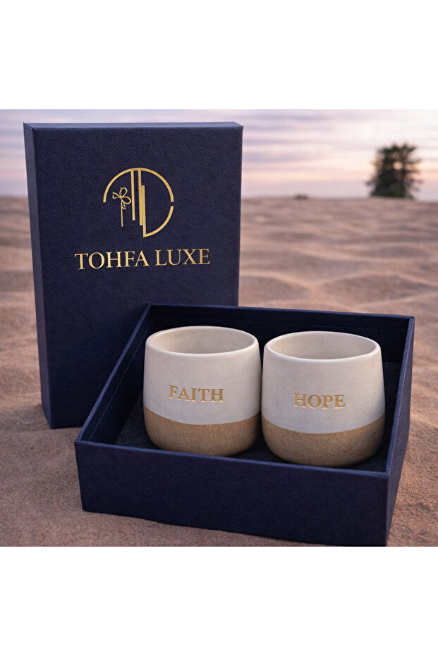 Hope & Faith Ceramic Gold Engraved Cup Set | Handcrafted Tea & Coffee Drinkware | Luxury Gifts Dubai
