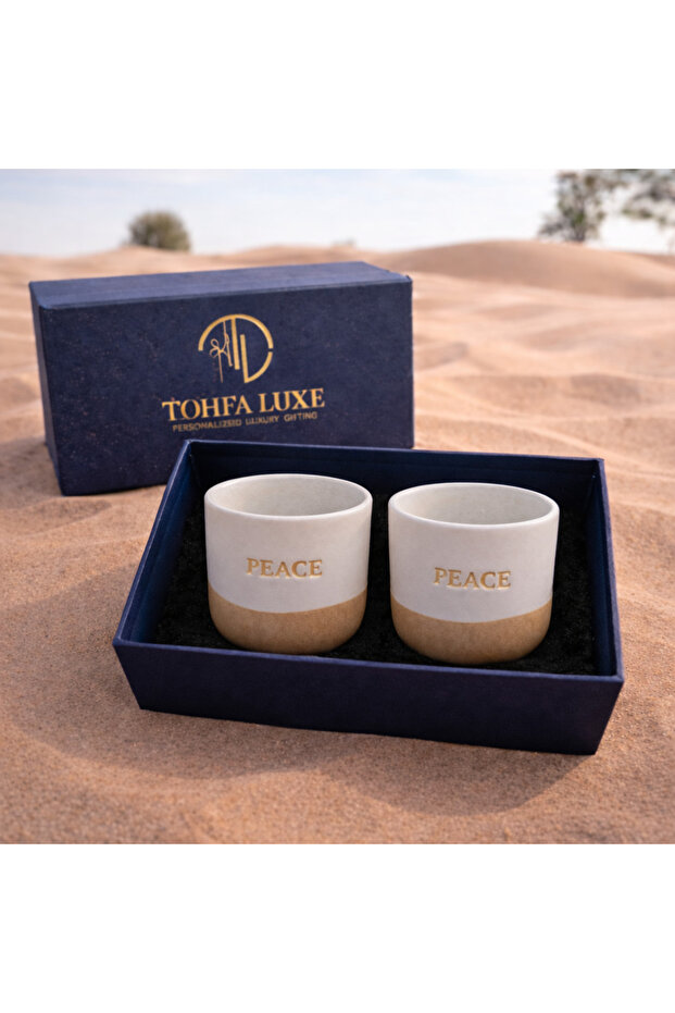 Peace Ceramic Gold Engraved Cup Set – Set of 2 - Gift Box