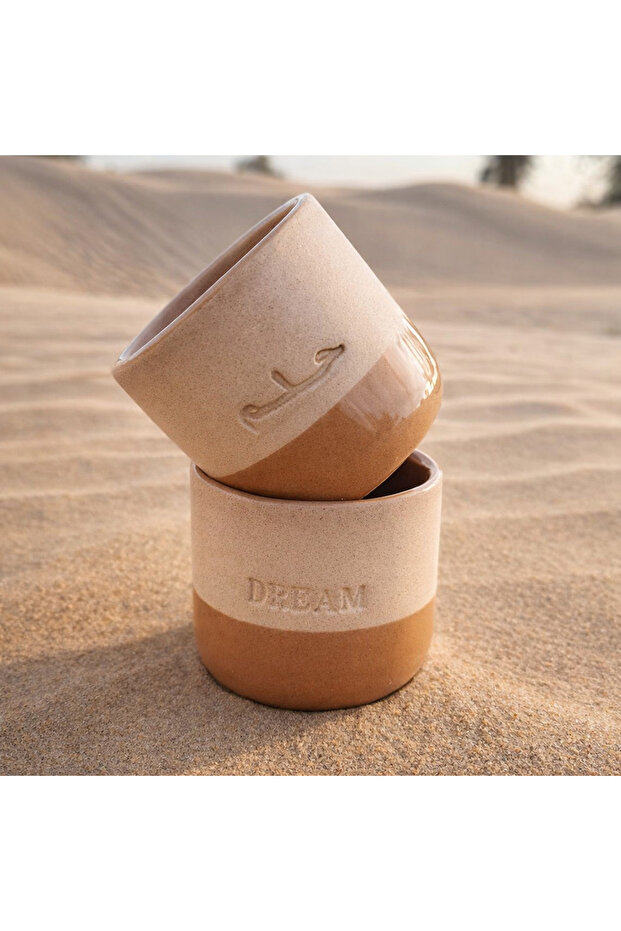Handcrafted Ceramic “Dream” Cup – 175 ml | Engraved English & Arabic Coffee & Tea Cup, Premium Artisan Drinkware, Minimalist Luxury Single Piece for Home