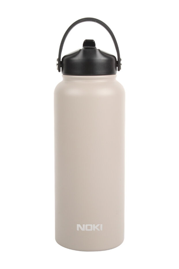 Steel Flask with Flip-Top Straw and Carrying Handle 960 ml Beige – Durable and Stylish Water Bottle
