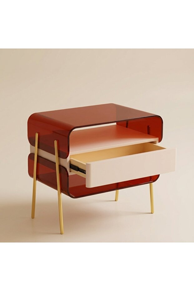 Dom Brown & Beige Acrylic Stainless Steel With MDF Night Table