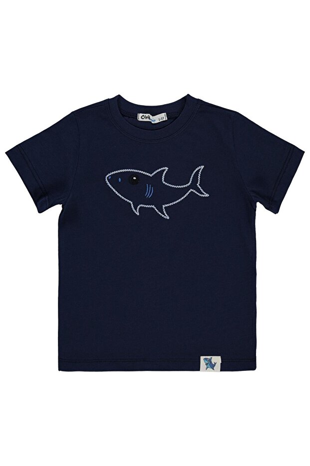 Shark Embroidered T-Shirt for 2-5 Years Old - Navy Blue