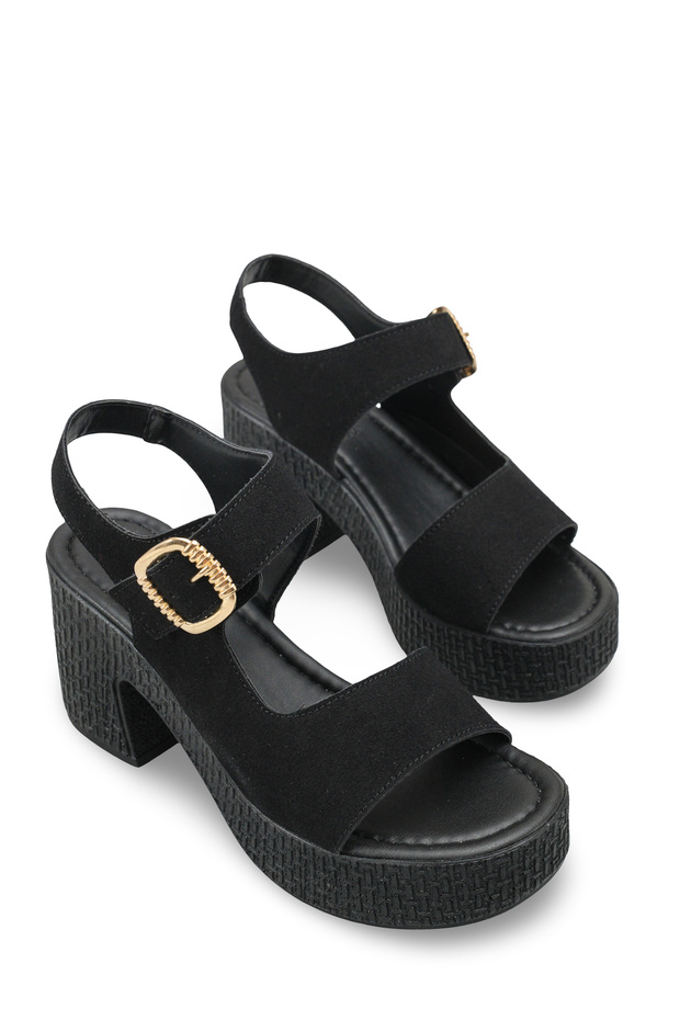 Vega Gala Women's Heeled Sandals 0012704 Black Leather Textured