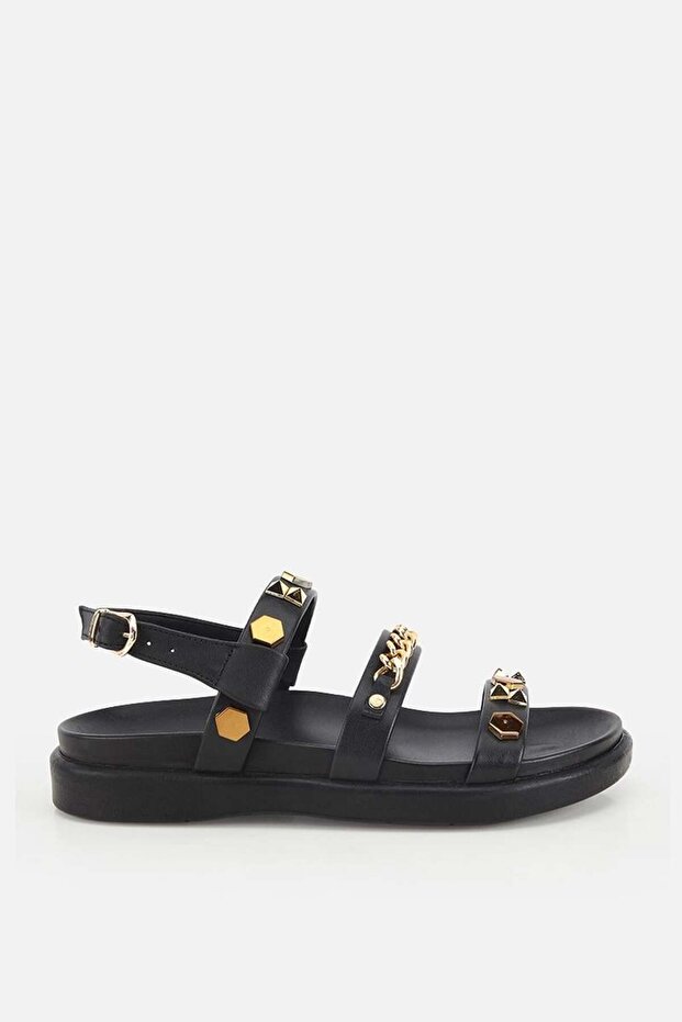 Women's Black Gold Accessory Multi-Band Thick Sole Sandals