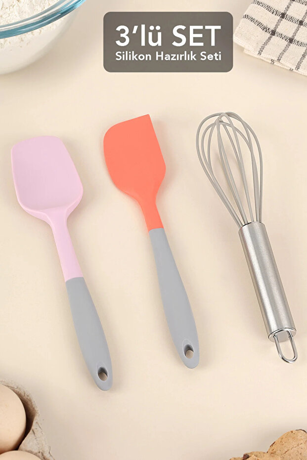 3 Piece Silicone Spatula Set - Heat Resistant Non-Stick Silicone Whisk Spatula Prep Set Colorful