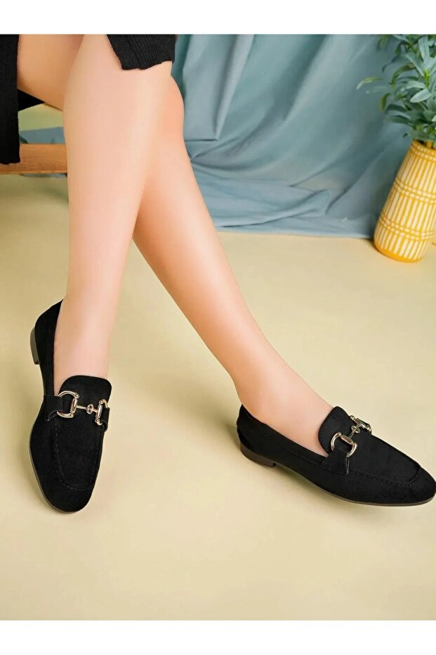 Daily Flats Black Suede Women's Stylish Comfortable Square Toe Low Heel Extra Comfortable