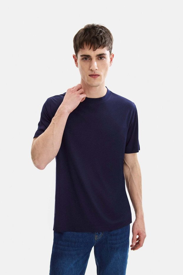 Navy Blue Regular Fit Crew Neck T-Shirt