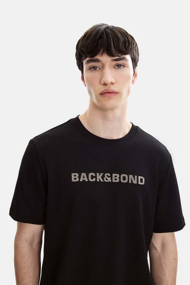 Black Printed Regular Fit Crew Neck T-Shirt