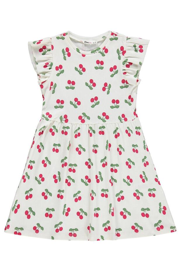Cherry Patterned Dress for 6-9 Years - Ecru
