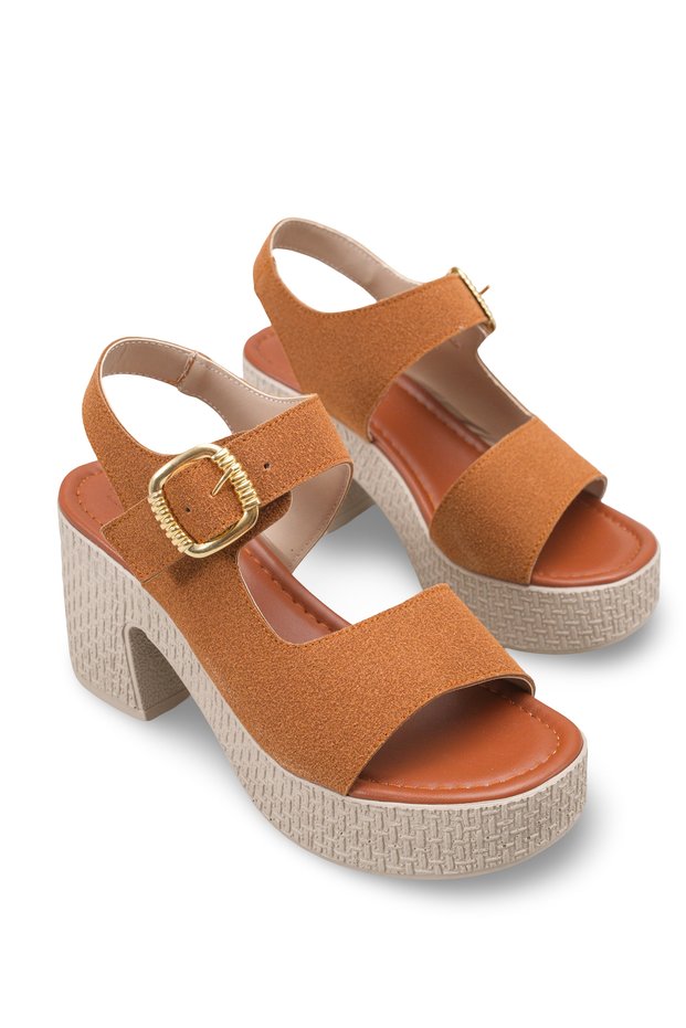 Vega Gala Women's Heeled Sandals 0012704 Tan Leather Textured