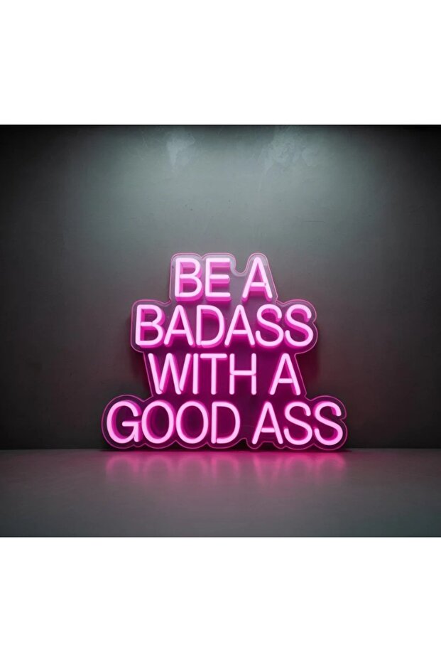 لافتة نيون LED بتصميم 'Be a Badass' مقاس 40×41 سم، إضاءة وردية مع قاعدة أكريليك 6 مم لتزيين الجدران