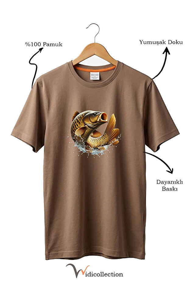 Unisex Fisherman Carp Fish Printed 100% Cotton Crew Neck Basic T-Shirt
