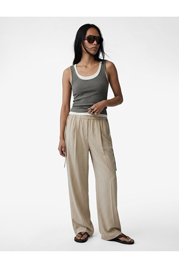 Beli Lace-Up Aerobin Satin Wide-Leg Trousers