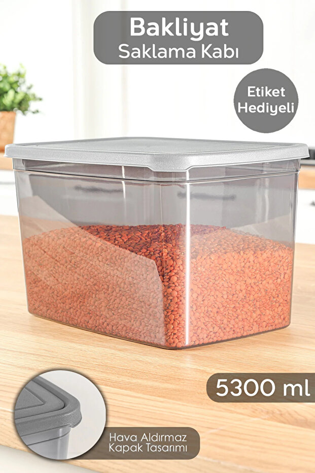 1 Deep Food Storage Container with Label - Large Size Flour Pulses Container Food Box Anthracite 5300 ml