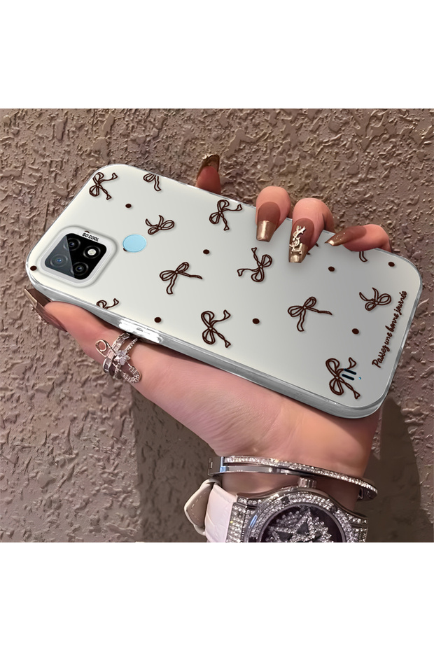 Realme C21 Compatible High-Quality Brown Bow and Dot Printed Case