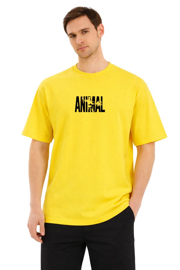 Unisex Oversize Yellow Printed T-Shirt 100% Cotton Animal Printed Streetwear Loose Men's Women's T-Shirt