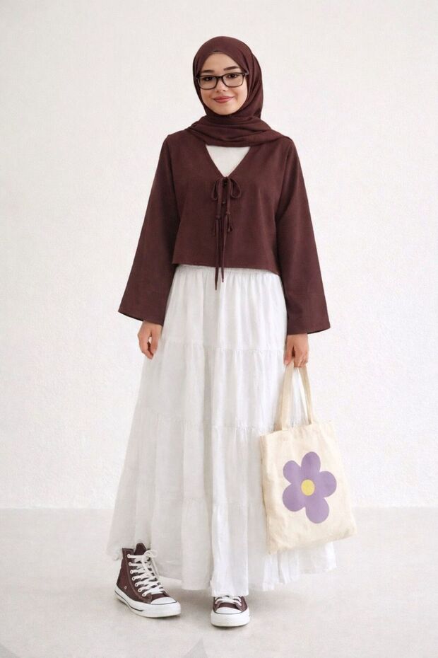 Moda Alfa Front Tie 2-Lace Hijab Stylish New Season Skirt Top Kimono Shirt Modern