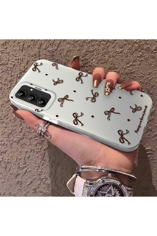 Samsung Galaxy A14 4G/5G Compatible High-Quality Brown Bow and Dot Printed Case