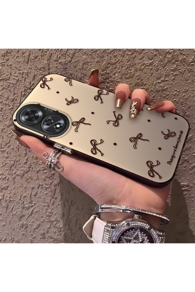 Oppo A60 Compatible High-Quality Brown Bow and Dot Printed Case