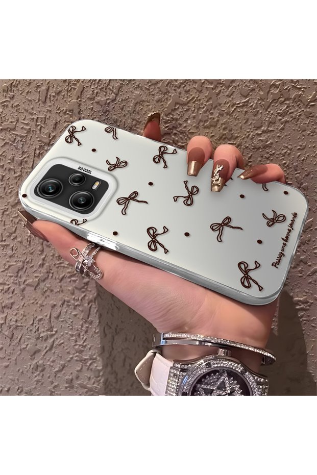 Redmi Note 12 Pro 5g Compatible High-Quality Brown Bow and Dot Printed Case