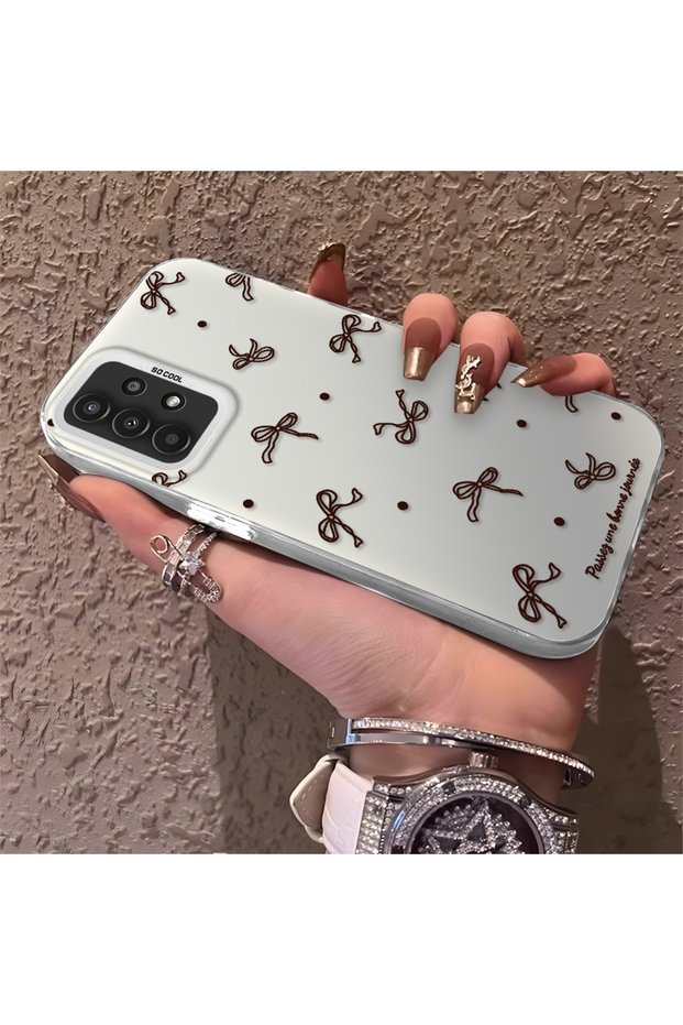 Samsung Galaxy A04S Compatible High-Quality Brown Bow and Dot Printed Case