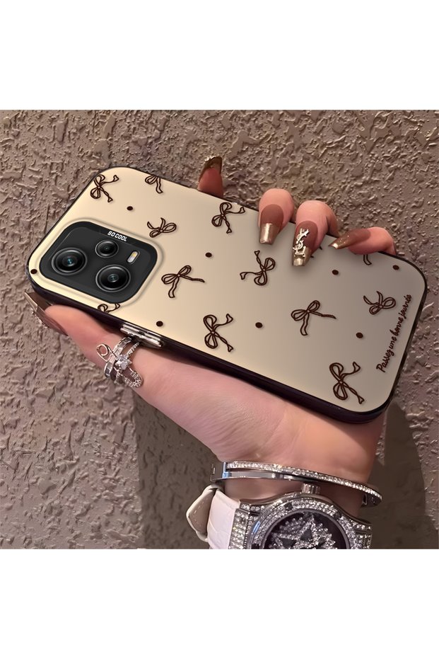 Redmi Note 12 Pro 5g Compatible High-Quality Brown Bow and Dot Printed Case