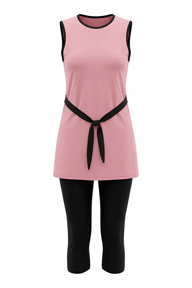 Quick Drying Zero Sleeve Basic Swimsuit Set 2612-12 Powder - 1