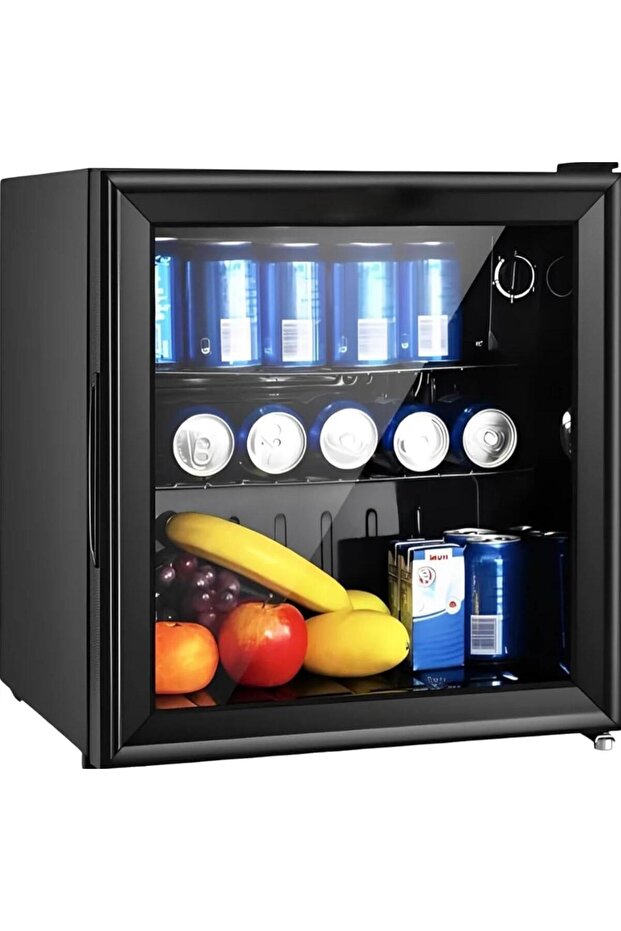 50L Beverage Fridge Mini Cooler with Glass Door, 55W Quiet Compact Drinks Refrigerator Black