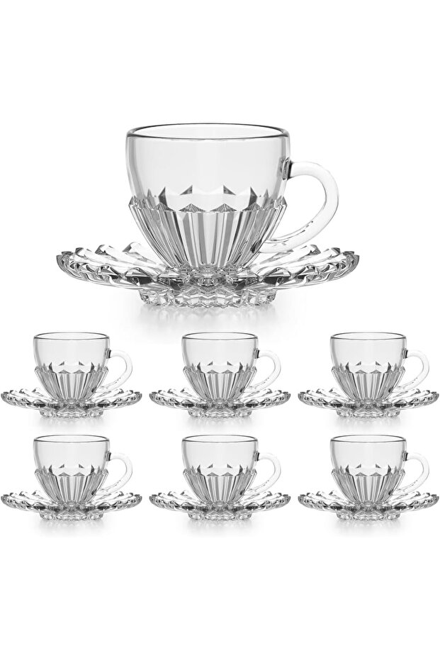 Tea Cup set, Cups with Saucers - Glass Espresso Coffee Cups Set of 6 210ml, Tea Mugs and Saucer