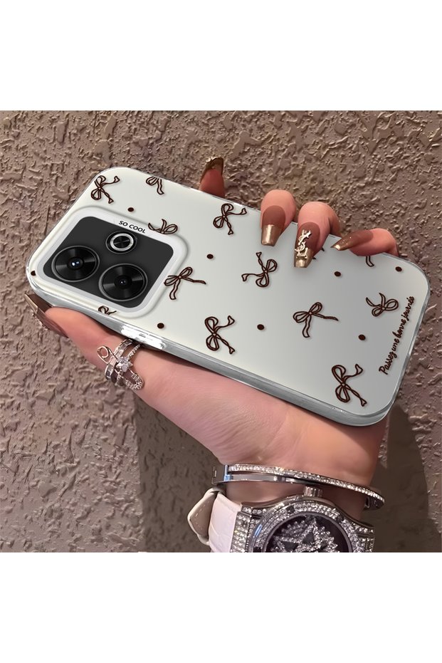 Poco M6 4g Compatible High Quality Brown Bow and Dot Printed Case