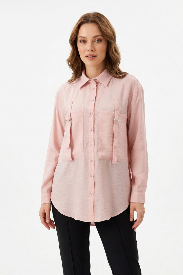 Shirt with Two Front Pockets and Buckle Detail 191 Pink