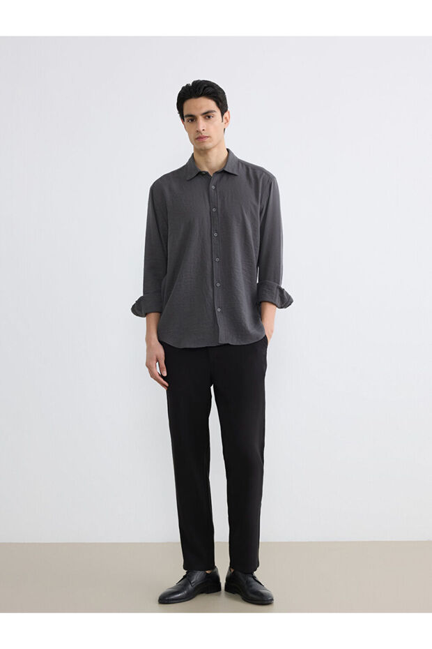 Anthracite Regular Fit Men's Crinkle Shirt