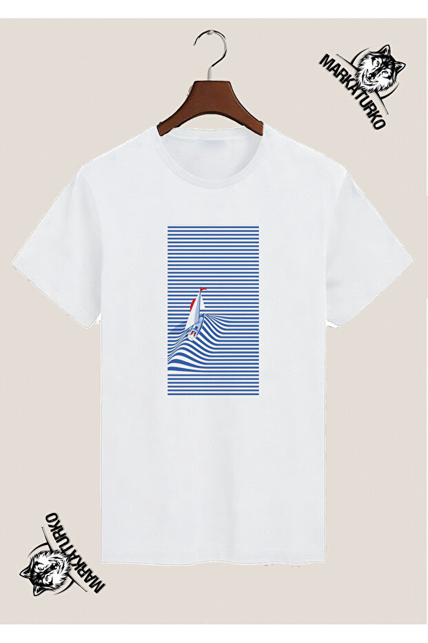 Sailing Themed Special Design Printed White T-Shirt