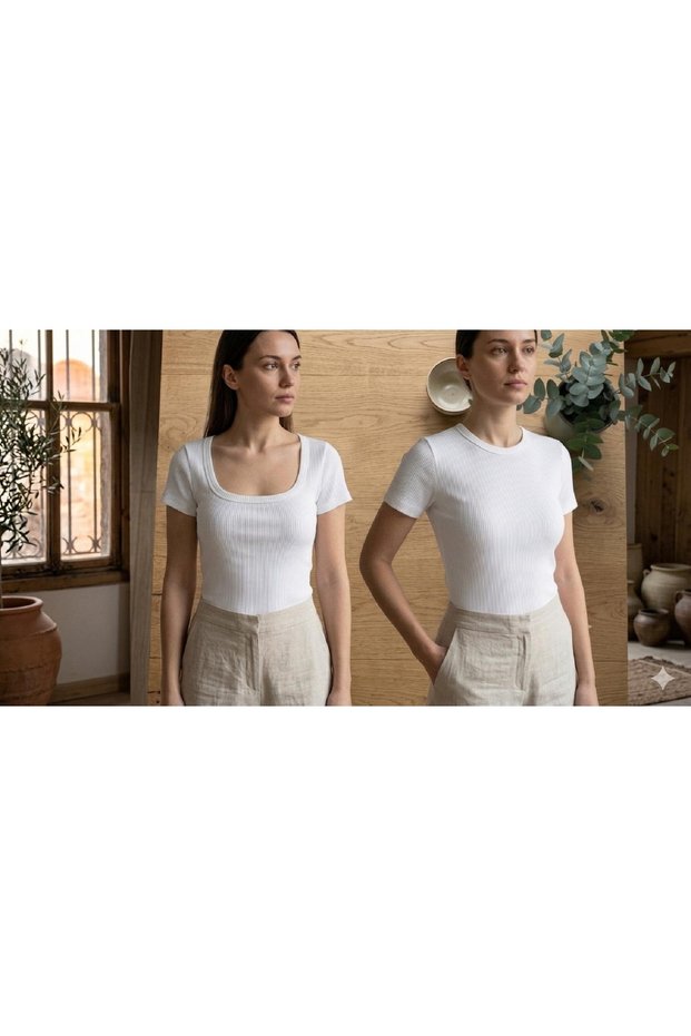 2-Pack Square Neck/Cyclist Neck Ribbed Camisole Fabric Body-Fitting T-Shirt