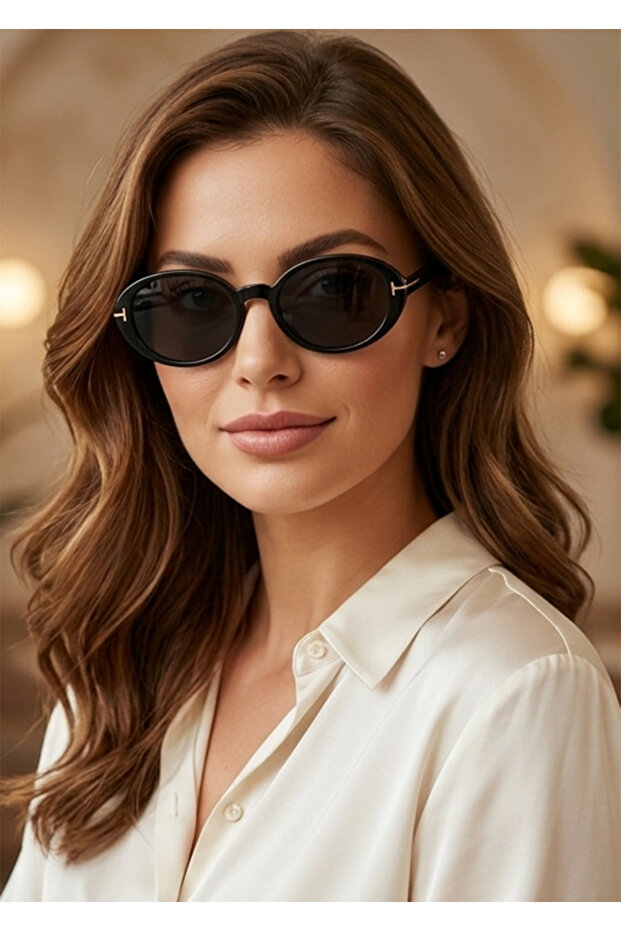 نظارات شمسية نسائية سوداء بيضاوية الشكل بتصميم عصري مع حماية من الأشعة فوق البنفسجية UV400