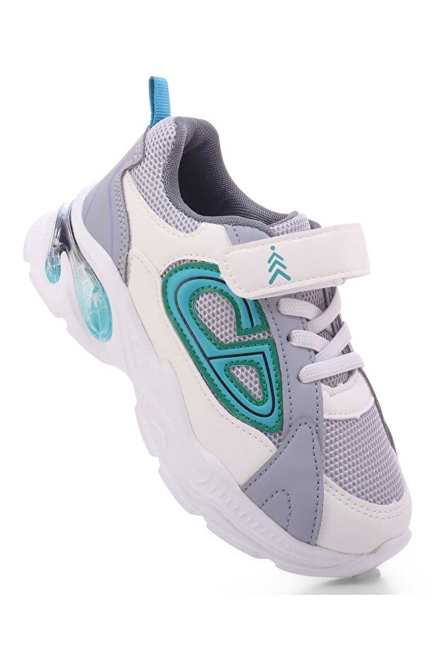 Velcro Closure Sneaker Shoes with Applique - Light Blue/White